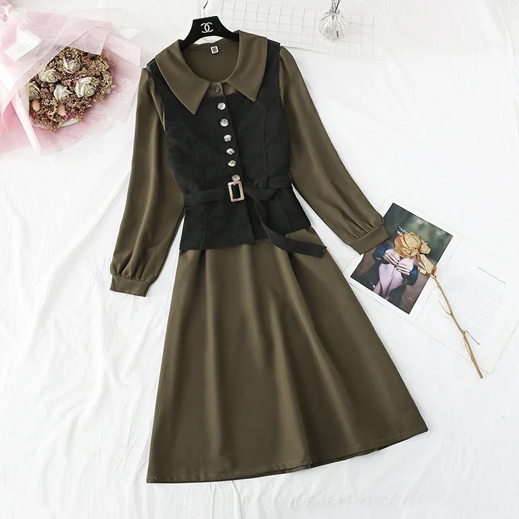 Avant-Garde Style Promotions Timeless Elegant New Vest + French retro doll neck long sleeve bottomed skirt  3949