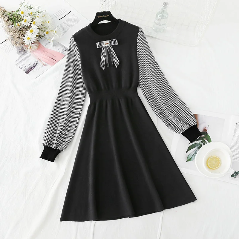 Latest Trends Charming Silhouette Temperament slim long sleeve bottomed skirt light mature style  4776