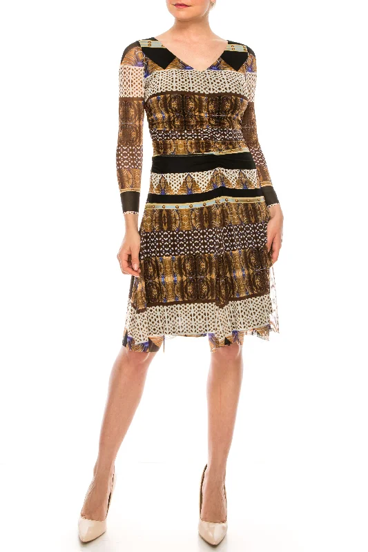 Final Sale Contemporary Chic Nine West - 10571282-X51SC Long Sleeves Printed Jersey Dress