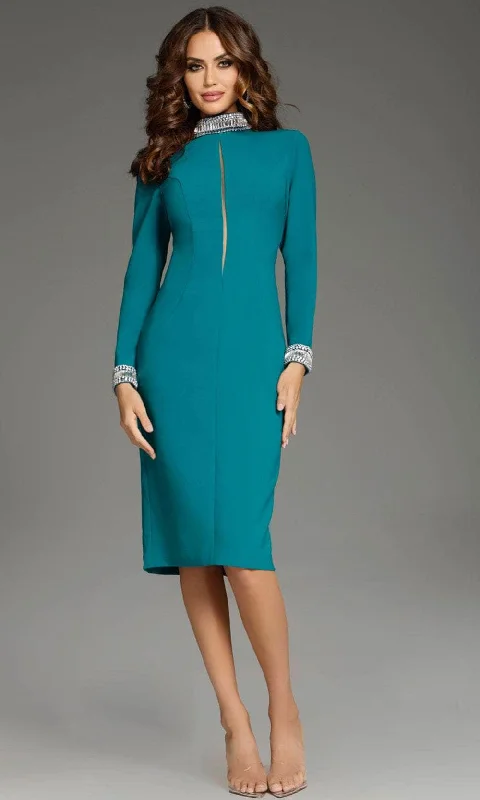 Daily Deals Urban Sophistication Jovani 40910 - Small Slit Long Sleeve Knee-Length Dress