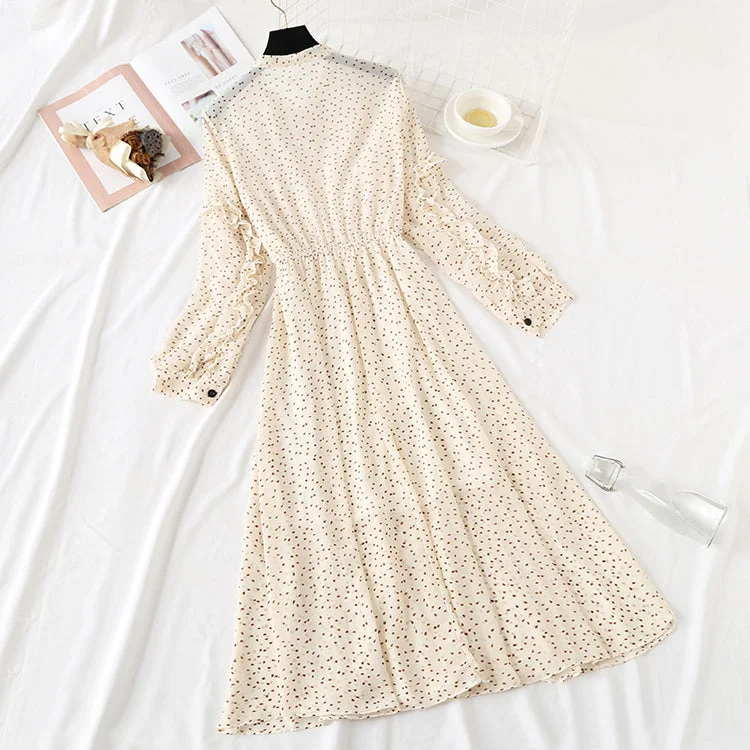 Timeless Elegance Redefined Casual Weekend Relaxed Style Long sleeve bow tie lace up Ruffle Bubble Sleeve Chiffon Skirt  2354