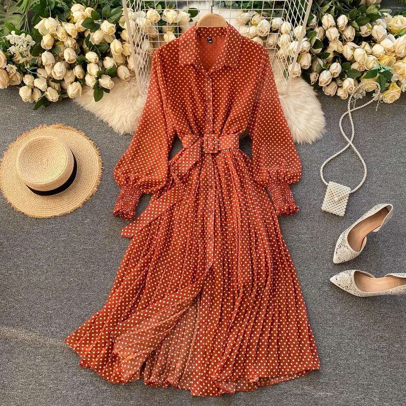 Seasonal Clearance Casual Weekend Relaxed Style Fashionable A Line Polka Dot Long Sleeve Dress Fashion Dress  10924