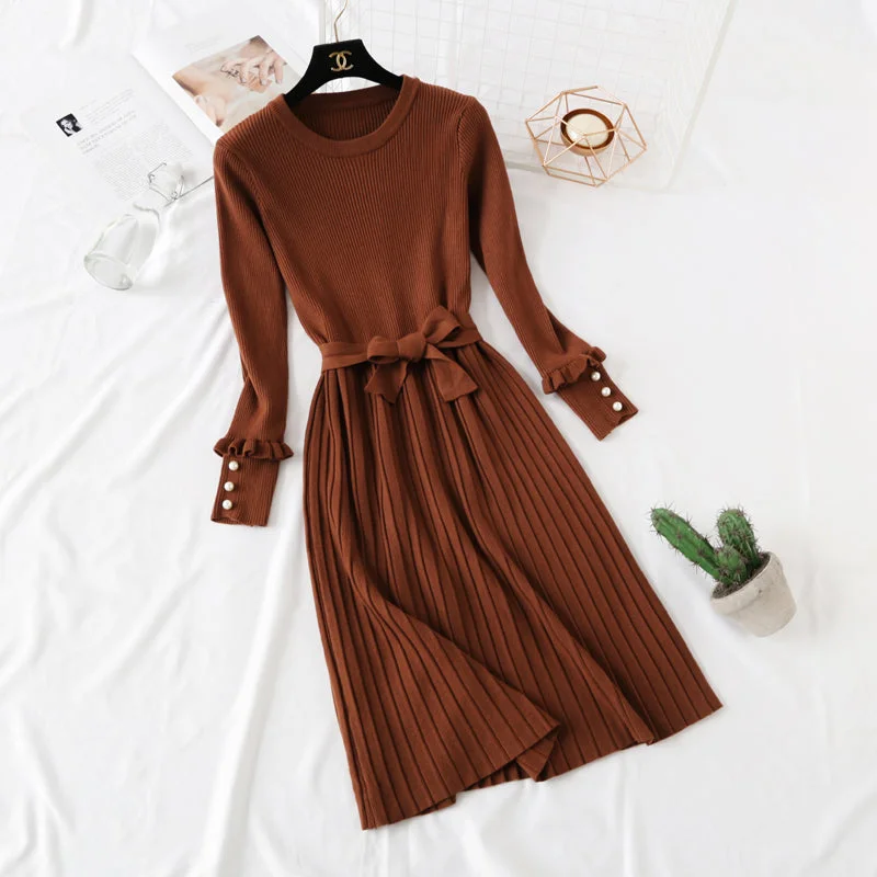 Season Sale Romantic Detailing New celebrity style long sleeve knitted dress  4734