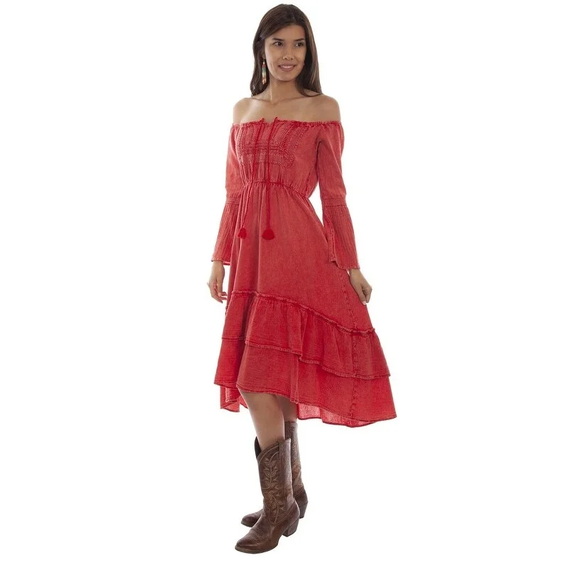 Fashion-Forward Offers Chic Sophistication Scully Western Dress Womens Long Sleeve Off Shoulder F0_PSL-249