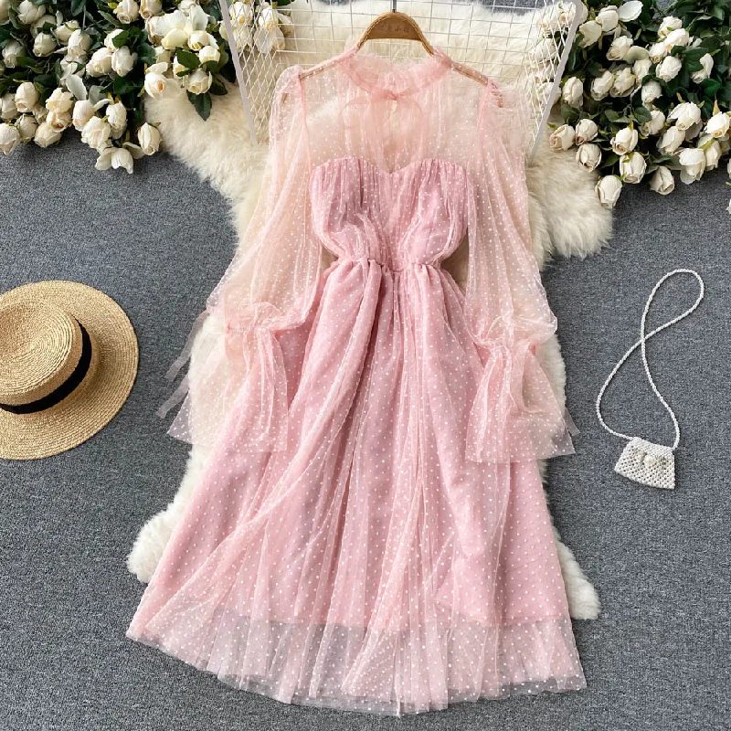 Fashion-Forward Dreamy Aesthetic Cute Tulle Long Sleeve Dress Fashion Dress  10659