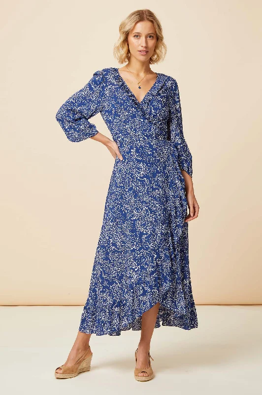 Special Offers Floral Style Demi Long Sleeve Wrap Dress | Swirl Navy/White