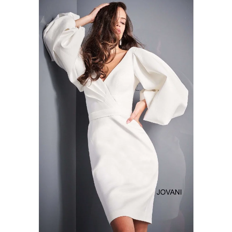 Huge Discounts This Week Urban Sophistication Jovani 04370 White Long Sleeve Cocktail Dress