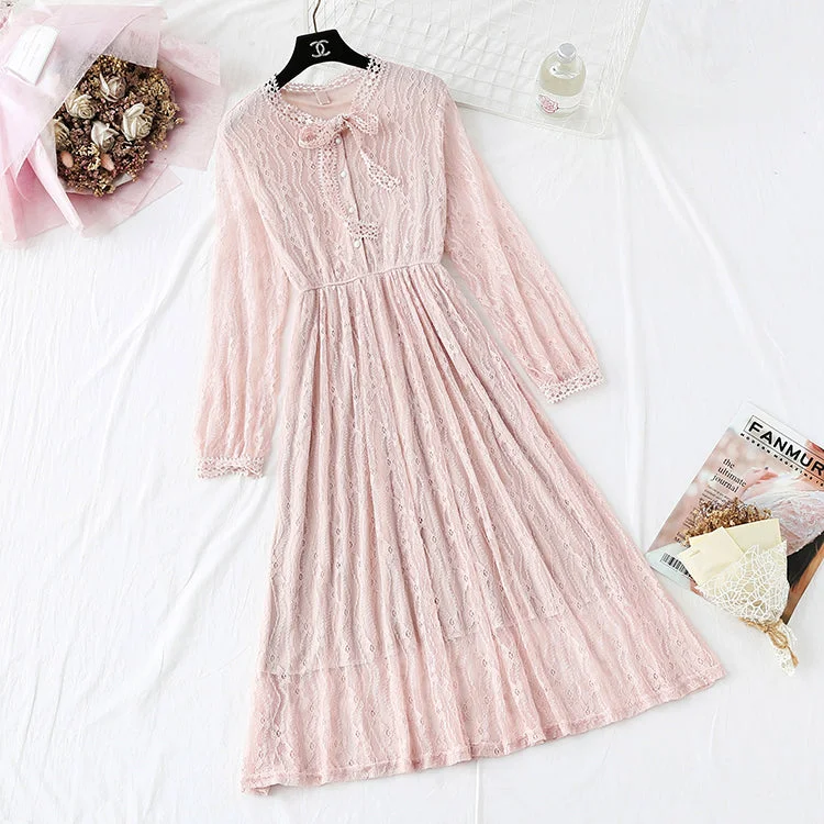 Timeless Style Promotions Rustic Countryside Charm Look Lace Dress Small fragrance long sleeve bottomed skirt  4358