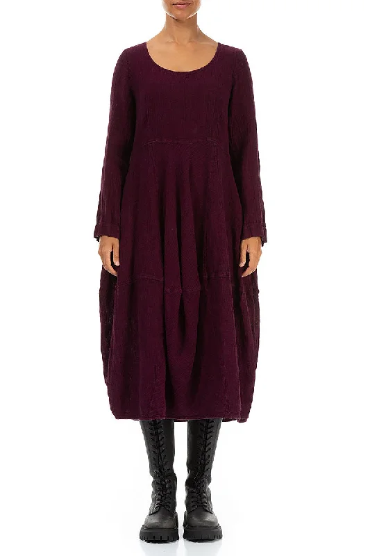 Smart Casual Deals Elegant Attire Balloon Long Sleeves Magenta Mélange Linen Dress