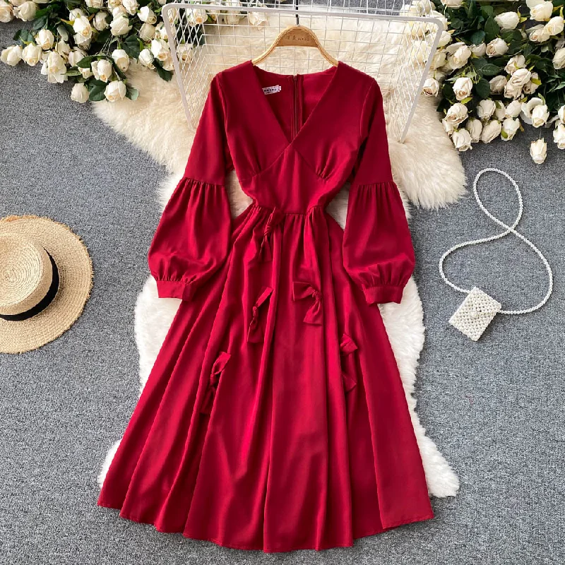 Get The Latest Trends Limited - Edition Drops Cute V Neck Long Sleeve Dress A Line Fashion Dress  10850