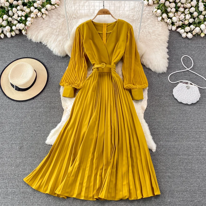 The Latest Trends Rustic Countryside Charm Look Elegant V Neck Long Sleeve Dress A Line Fashion Dress  10913