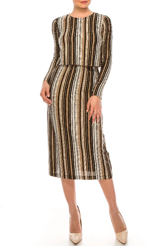 Flash Sales Graceful Cut Maggy London - G4885MSC Long Sleeves Striped Two Piece Dress