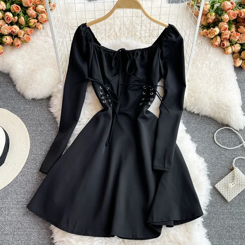 Special Offers, Don't Miss Effortless Style Super fairy long sleeve square neck waist slim dress  2843