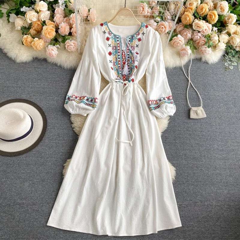 Stupidly Low Prices Effortless Sophistication Simple Embroidered Long Sleeve Dress  10962