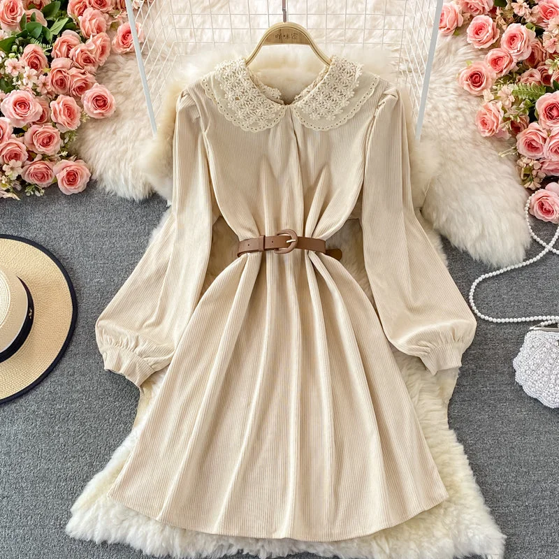 Chic Trends Unveiled Effortless Comfort Sweet Lace Long Sleeve Dress A Line Fashion Dress  10841