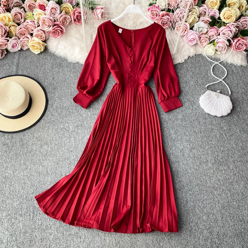 Durable Fashion Picks Romantic Flair Simple V Neck Long Sleeve Dress Fashion Dress  10805