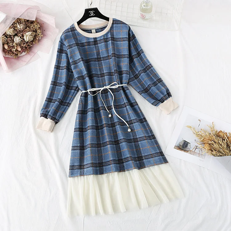 Best-Sellers Limited - Stock New French Vintage Plaid long sleeve waist closing slim skirt  2293