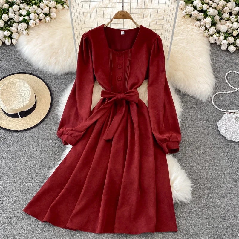 Effortless Style, Endless Impact Flowing Silhouette Cute A Line Long Sleeve Dress Fashion Dress  10829