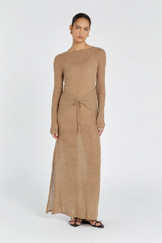 Refined Fashion Sale Bold Silhouette BREE KHAKI LONG SLEEVE TIE FRONT DRESS