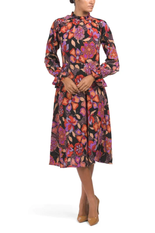 New Season Fashion Preview Sale Vintage Charm Donna Morgan D9147M - Long Sleeve Ruffled Detail Dress