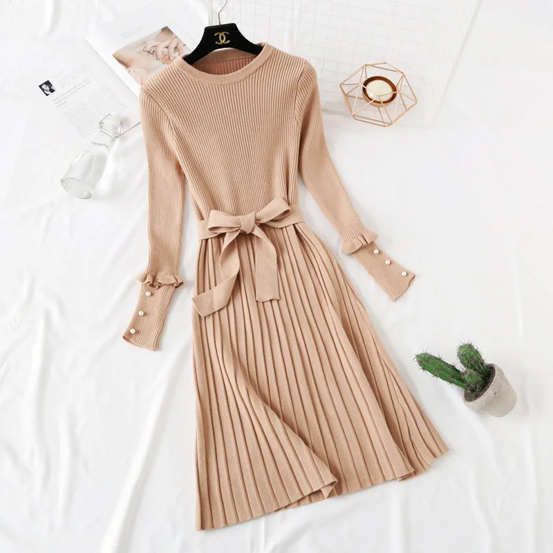 Relaxed Style Deals Feminine Allure Celebrity style long sleeve knitted dress  3927