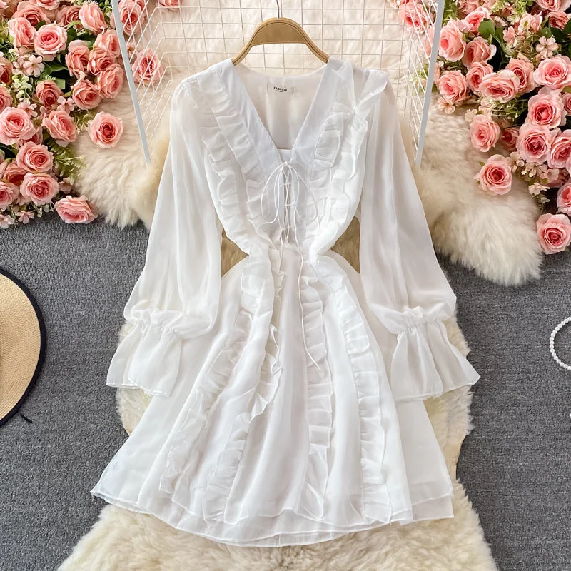 Summer Deals Boho Chic Long Sleeve Ruffle V-neck dress  3079