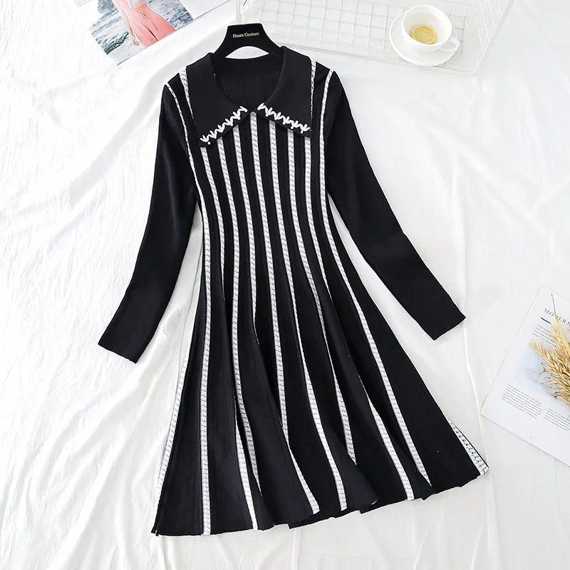 Fashionista Sale Modern Glamour French Long Sleeve Striped fashion age reducing thin bottomed knitted skirt  3916