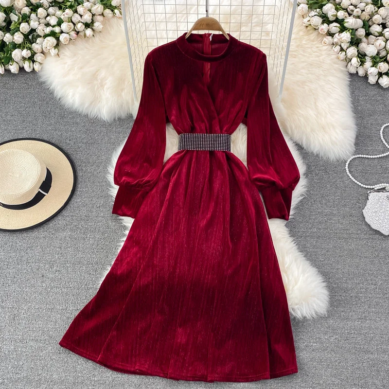 Unleash Your Trendy Side Floral Style Elegant Velvet Long Sleeve Dress Fashion Dress  10849